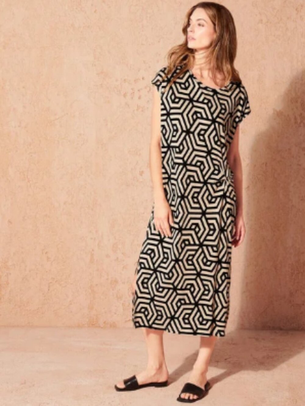 NWT Esmara Womens Geometric Linen Dress Sz 12/14 Large